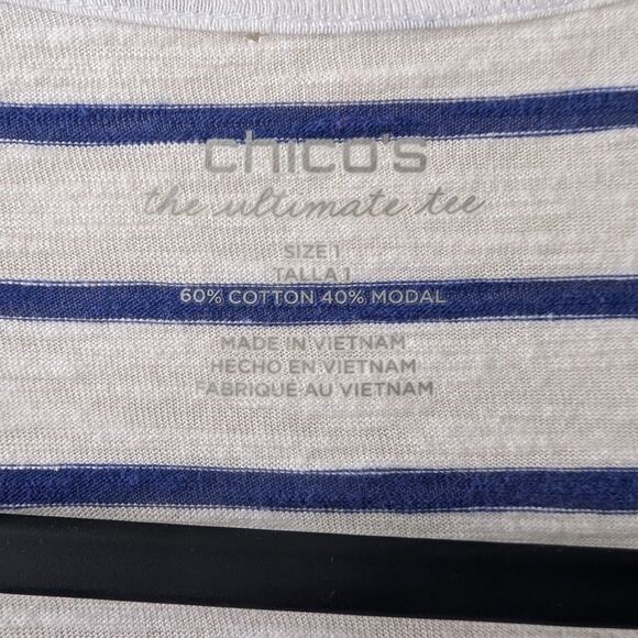 Chico's Ultimate Tee Striped Cardigan Open Front Top Size 1 S-M - Picture 6 of 7